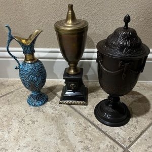 Decorative vases 2 brass and 1 metal